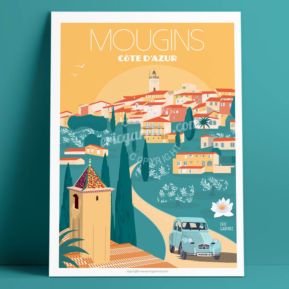 Village de Mougins, plus beau village de France par Eric Garence, artiste, illustrateur affichiste